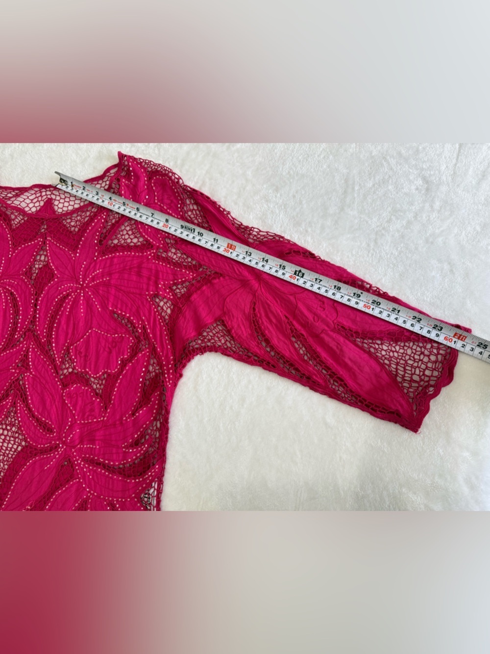 Surya Pink Beaded Sheer Floral Lace Top Boho Y2K Blouse Size L - Picture 7 of 12